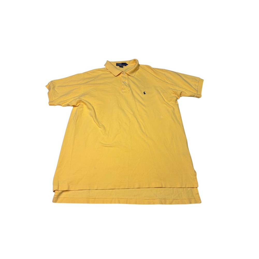 Polo Ralph Lauren Mens XL Yellow Short Sleeve Cotton Pique Polo Shirt Navy Pony